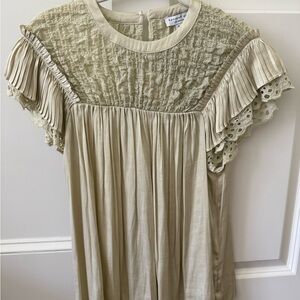 Ruffled Cream Top with Lace Sleeves